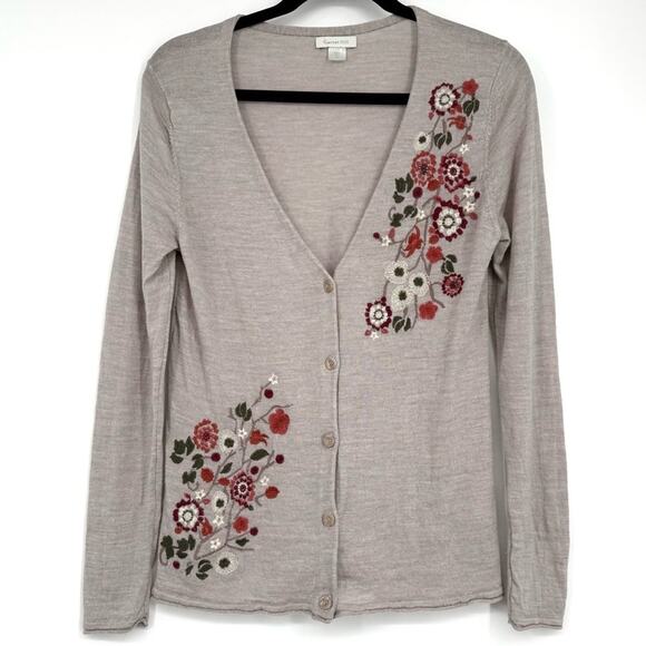Garnet Hill Sweaters - Garnet Hill 100% Merino Wool Floral Embroidered Cardigan Sweater Size S